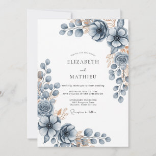 Convite Casamento de Inverno com Geada Azul Ardesia