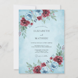 Convite Casamento de Inverno com Geada Azul Claro