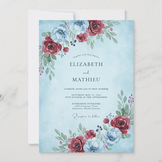 Convite Casamento de Inverno com Geada Azul Claro (Frente)