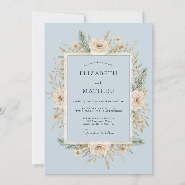 Convite Casamento de Inverno com Geada Azul Gelo (Frente)