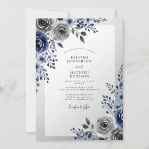 Convite Casamento de Inverno com Geada Azul-Marinho