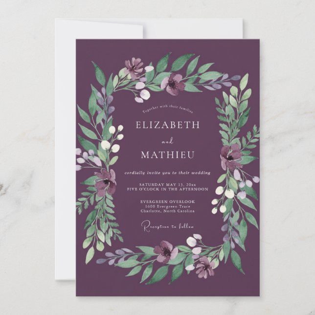 Convite Casamento de Inverno com Geada de Ameixa (Frente)