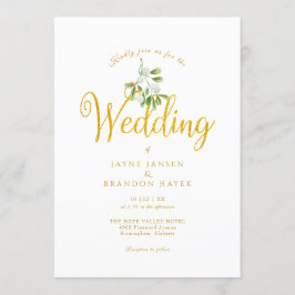 Convite Casamento de Inverno com Letra Dourada Elegante e 