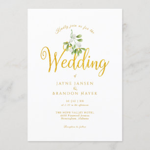 Convite Casamento de Inverno com Letra Dourada Elegante e