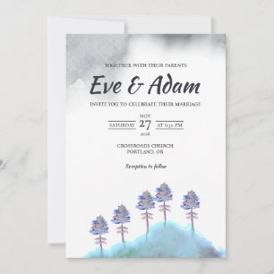 Convite Casamento de Inverno com Névoa de Pinheiro em Aqua