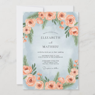 Convite Casamento de Inverno com Pinheiro Azul Empoeirado