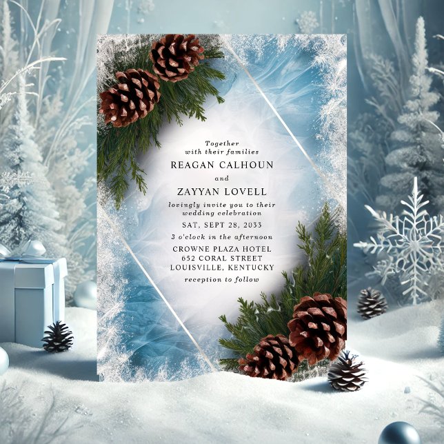 Convite Casamento de Inverno com Pinheiro e Geada  (Criador carregado)