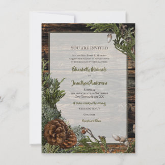 Convite Casamento de Inverno com Pinheiro Rústico