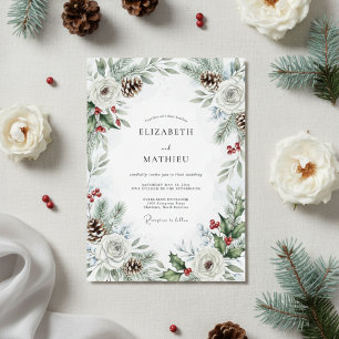Convite Casamento de Inverno com Pinheiro Verde e Pinhas
