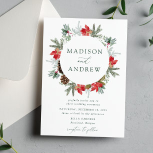 Convite Casamento de Inverno com Poinsettias em Aquarela E
