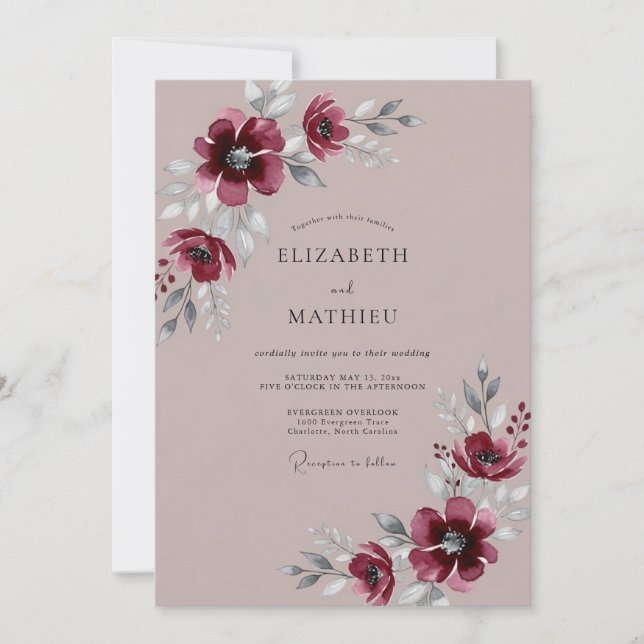 Convite Casamento de Inverno com Tons de Malva Polido (Frente)