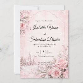 Convite Casamento de Inverno com Toque Romântico de Rosa