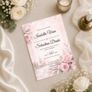 Convite Casamento de Inverno com Toque Romântico de Rosa