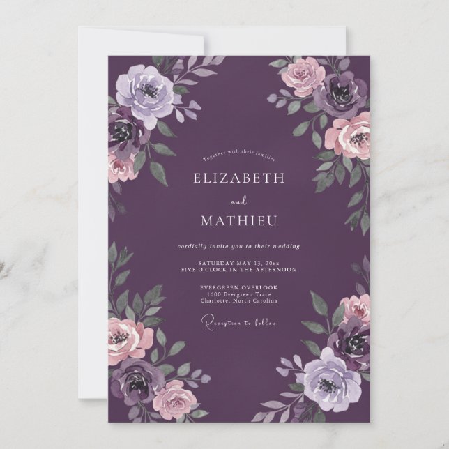 Convite Casamento de Inverno com Veludo de Ameixa (Frente)
