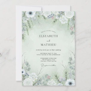 Convite Casamento de Inverno com Verde Salvia Geado