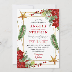 Convite Casamento de Inverno de Boho Aquarela Poinsettia V