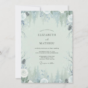 Convite Casamento de Inverno de Eucalipto com Pinha Congel
