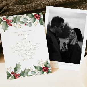 Convite Casamento de Inverno de Natal Elegante com Aquarel