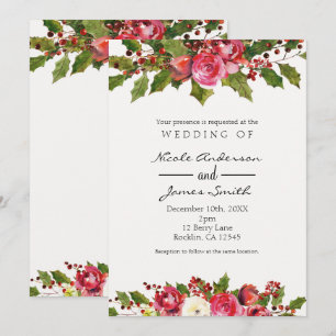 Convite Casamento de Inverno Dezembro Azevinho Floral Féri