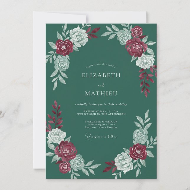 Convite Casamento de Inverno Digno com Verde Pinheiro (Frente)