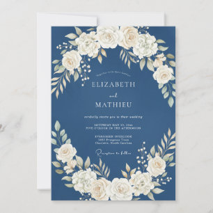 Convite Casamento de Inverno Distinto em Azul Poeirento