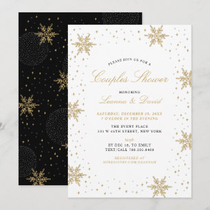 Convite Casamento de Inverno Dourado e Preto Chuva de Neve