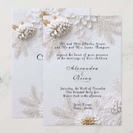 Convite Casamento de Inverno Dourado Pinhas Ramos de Pinhe