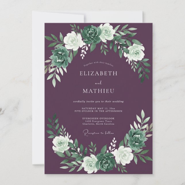 Convite Casamento de Inverno Elegante Ameixa (Frente)