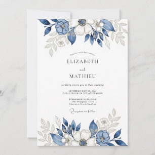 Convite Casamento de Inverno Elegante Azul Naval