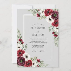 Convite Casamento de Inverno Elegante Borgonha
