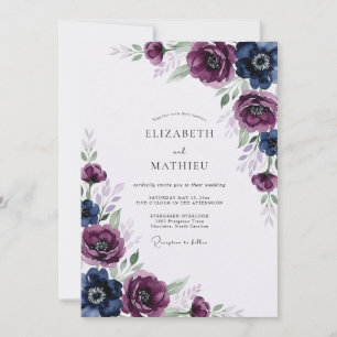 Convite Casamento de Inverno Elegante com Ameixa Índigo