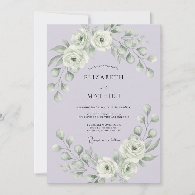 Convite Casamento de Inverno Elegante com Lavanda (Frente)