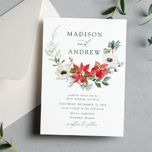 Convite Casamento de Inverno Elegante com Poinsettias em A