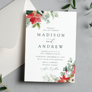 Convite Casamento de Inverno Elegante com Poinsettias em A