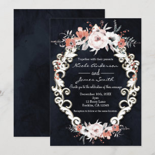 Convite Casamento de Inverno Elegante Floral Pálido Giz Es