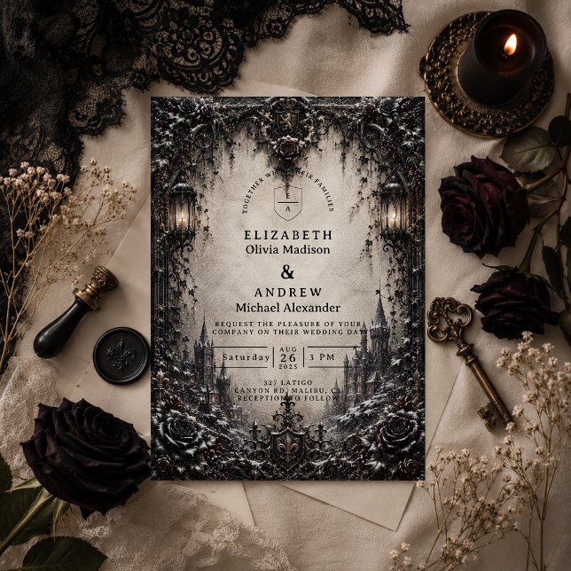 Convite Casamento de Inverno Elegante Gótico (Criador carregado)