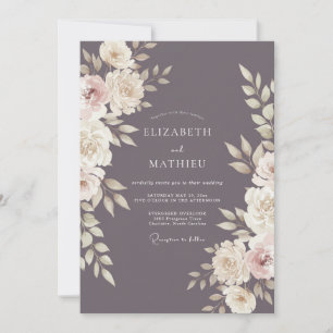 Convite Casamento de Inverno Elegante Roxo Fumê