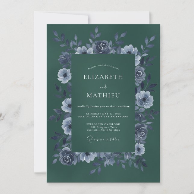 Convite Casamento de Inverno Elegante Verde Floresta (Frente)