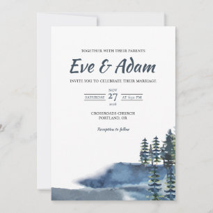 Convite Casamento de Inverno em Aquarela Blue Coast Pine R
