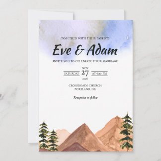 Convite Casamento de Inverno em Aquarela Montanha Terracot