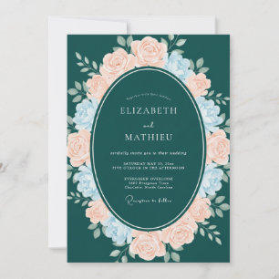Convite Casamento de Inverno em Azul Teal Escuro Polido