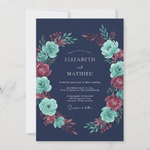 Convite Casamento de Inverno Encantado Azul-Marinho