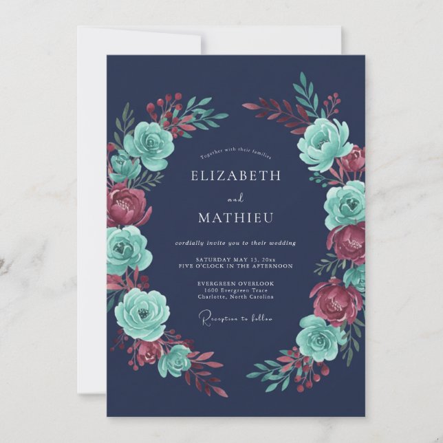 Convite Casamento de Inverno Encantado Azul-Marinho (Frente)