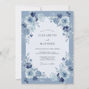 Convite Casamento de Inverno Encantador em Azul Desbotado