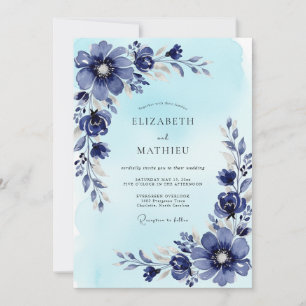 Convite Casamento de Inverno Esplêndido em Azul Aço