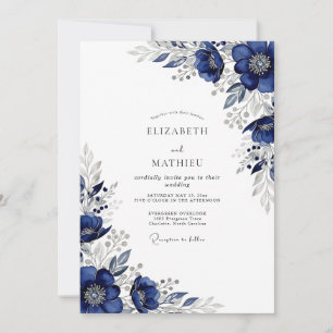 Convite Casamento de Inverno Esplêndido Marinho