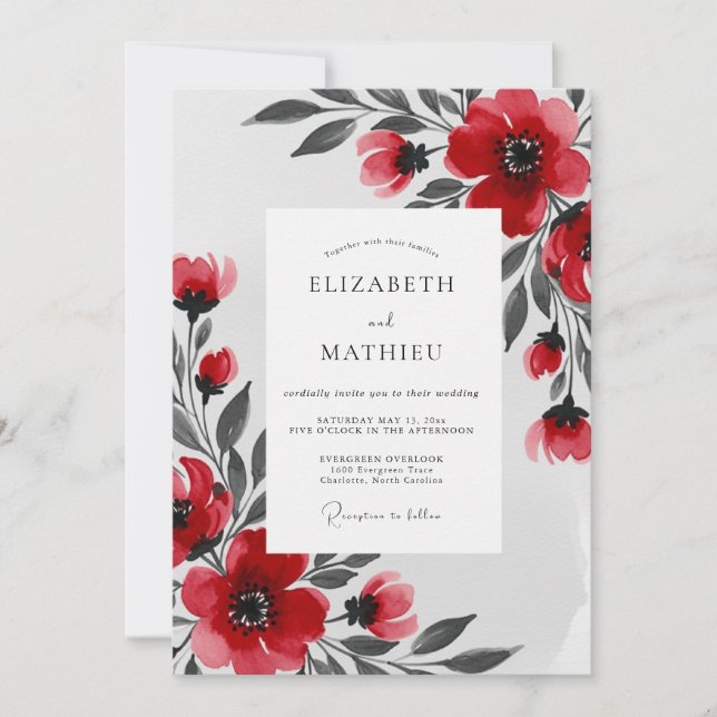 Convite Casamento de Inverno Esplêndido Vermelho (Frente)