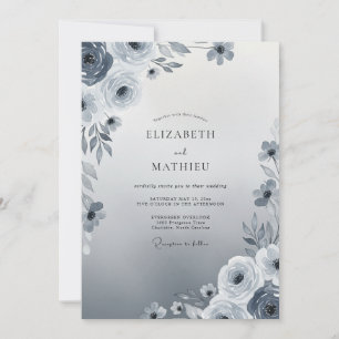 Convite Casamento de Inverno Etéreo Azul Ardósia
