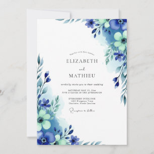 Convite Casamento de Inverno Etéreo Azul Real