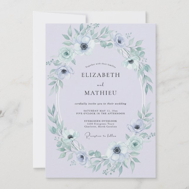 Convite Casamento de Inverno Etéreo com Lavanda Pálida (Frente)